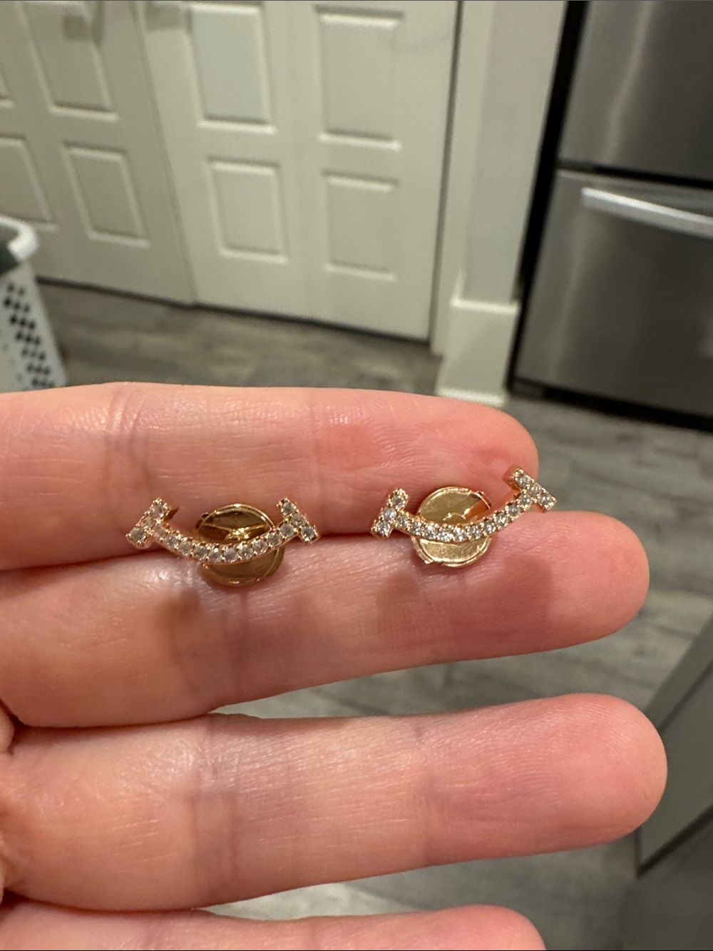 Champagne Gold Smile Curve CZ Stud Earrings